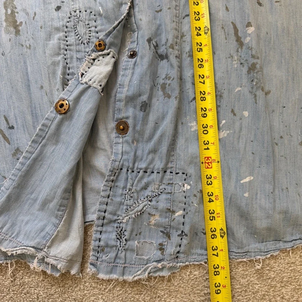 Magnolia Pearl Sanforized Star Denim Shirt Dress Oversized Paint Splatter OSFM - Picture 10 of 10